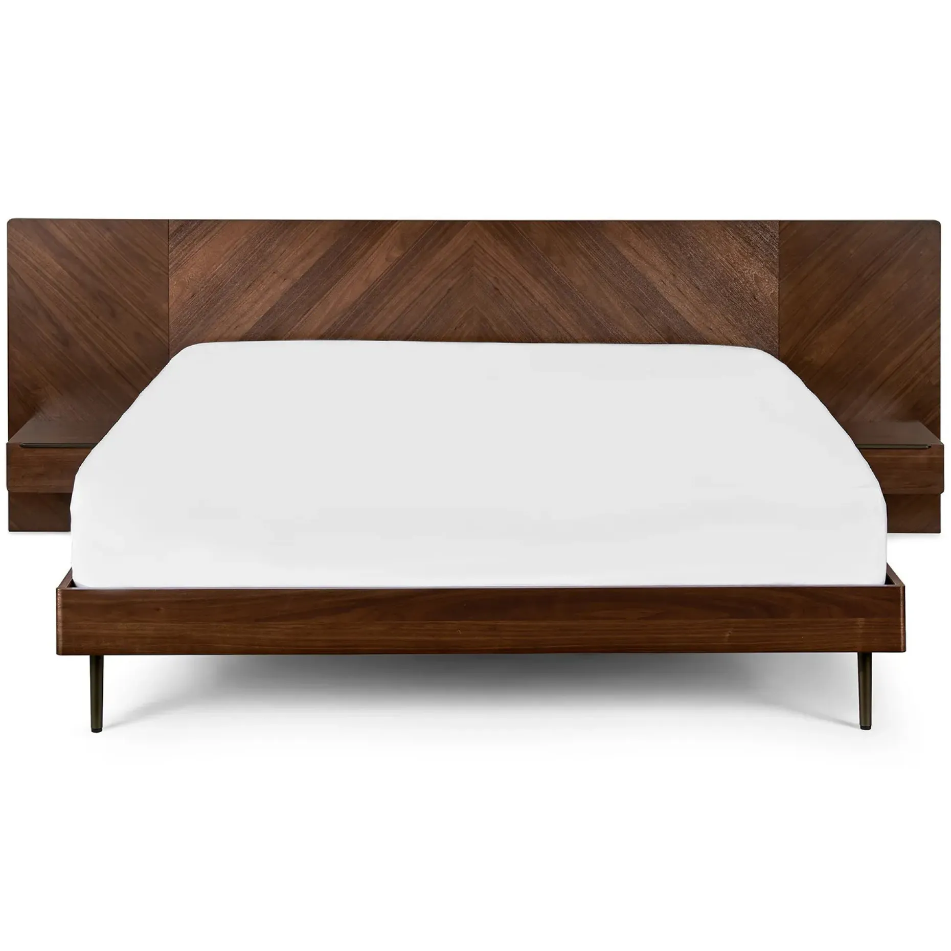 Nera California King Low Profile Bed with Nightstands Set - Walnut