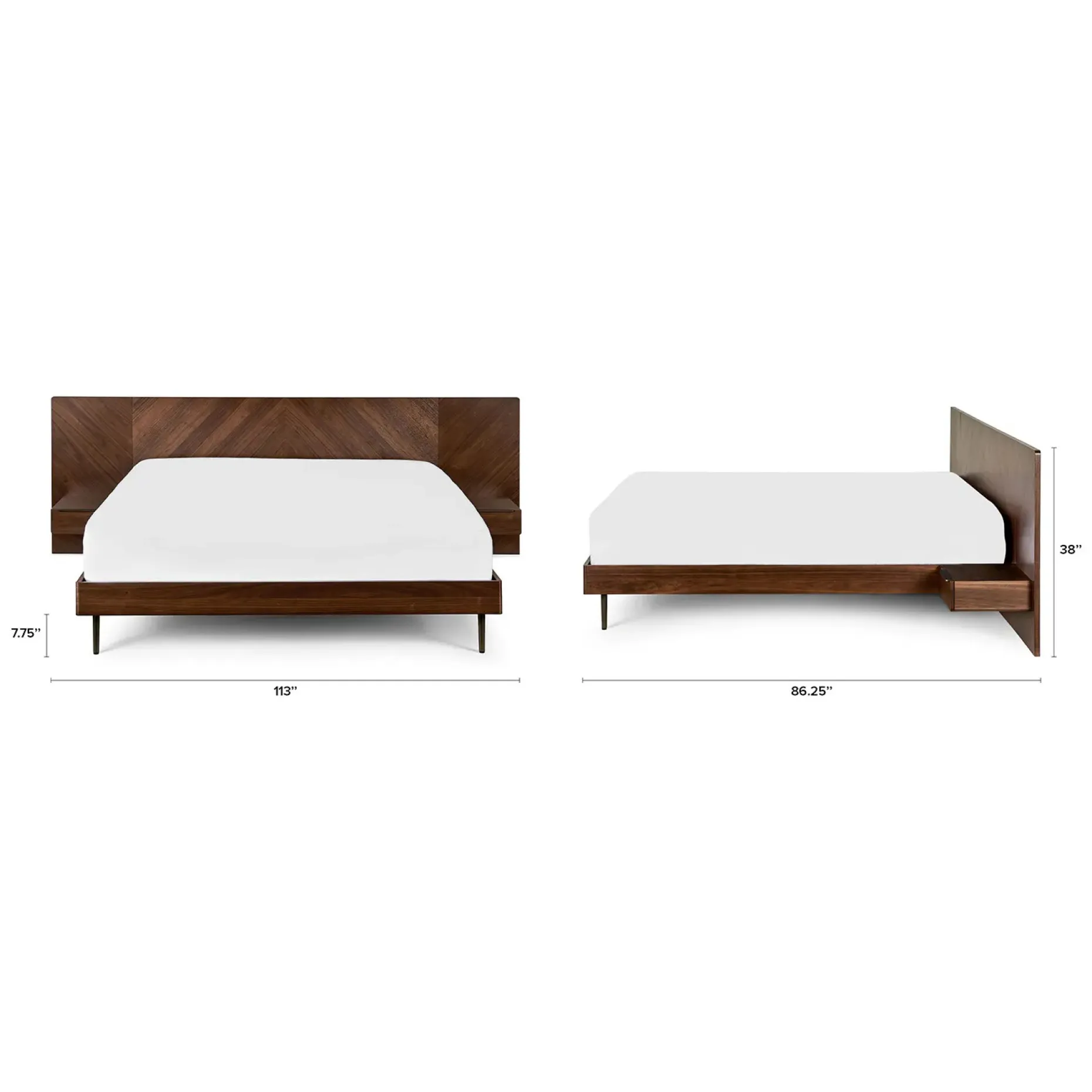 Nera California King Low Profile Bed with Nightstands Set - Walnut