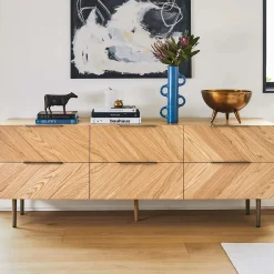 Nera 6-Drawer Low Triple Dresser - Oak