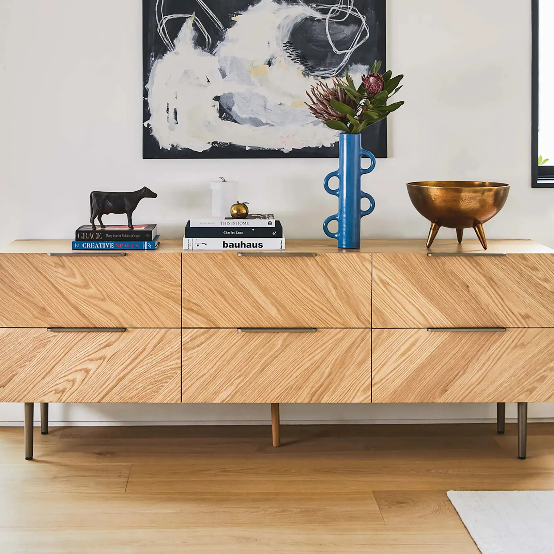 Nera 6-Drawer Low Triple Dresser - Oak