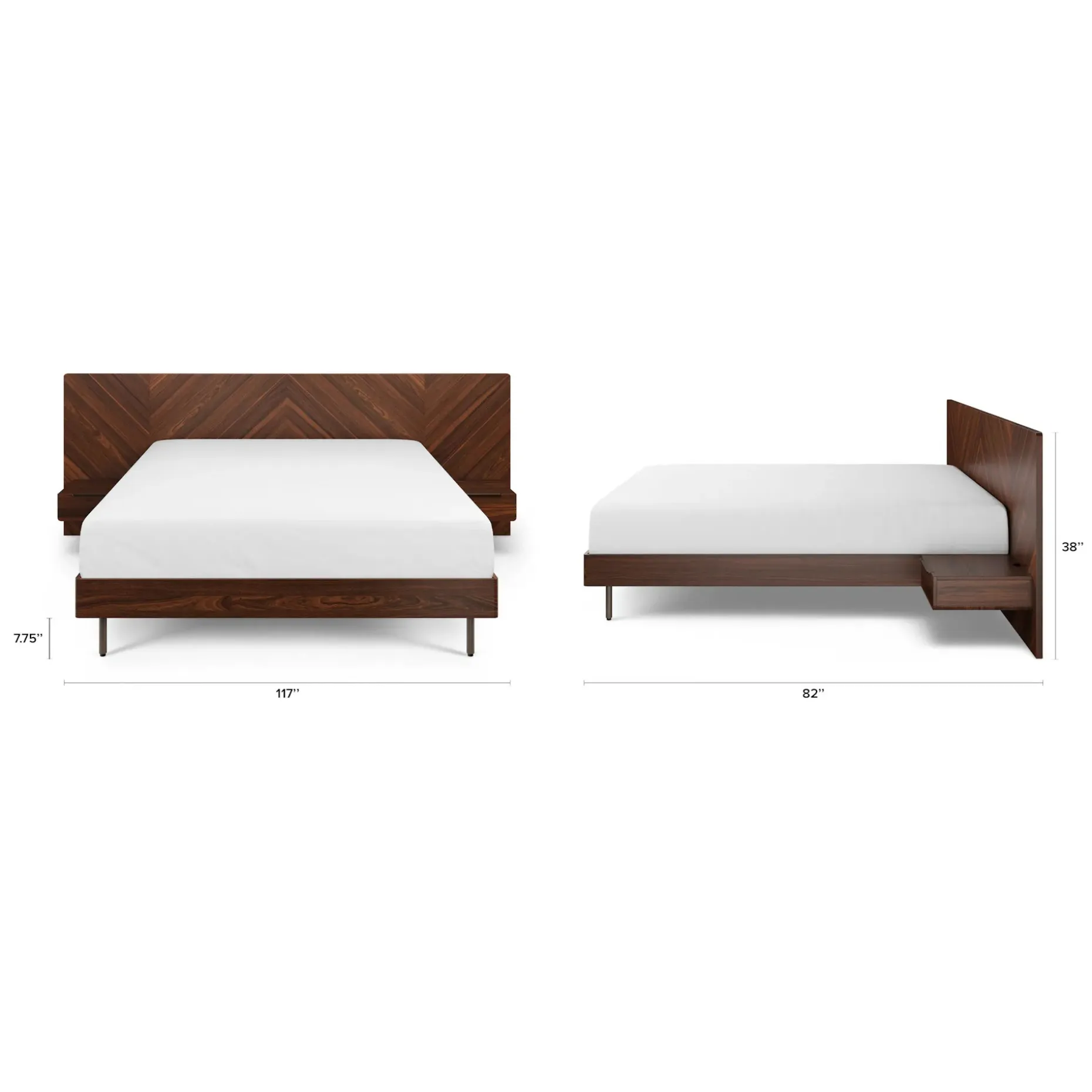 Nera King Low Profile Bed with Nightstands Set - Walnut