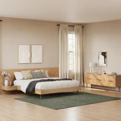 Nera King Low Profile Bed with Nightstands Set - Walnut