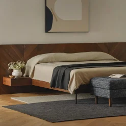 Nera King Low Profile Bed with Nightstands Set - Walnut