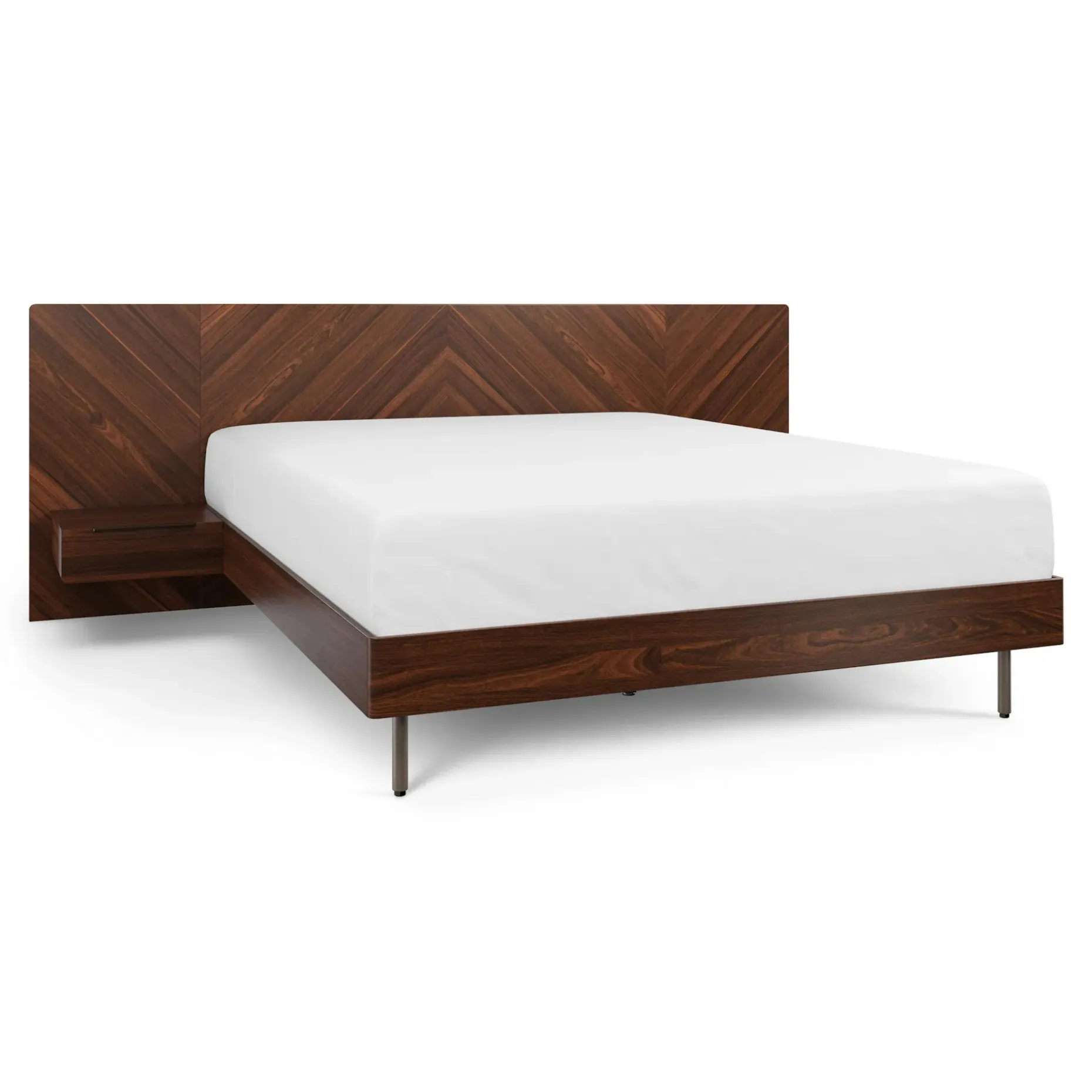 Nera King Low Profile Bed with Nightstands Set - Walnut