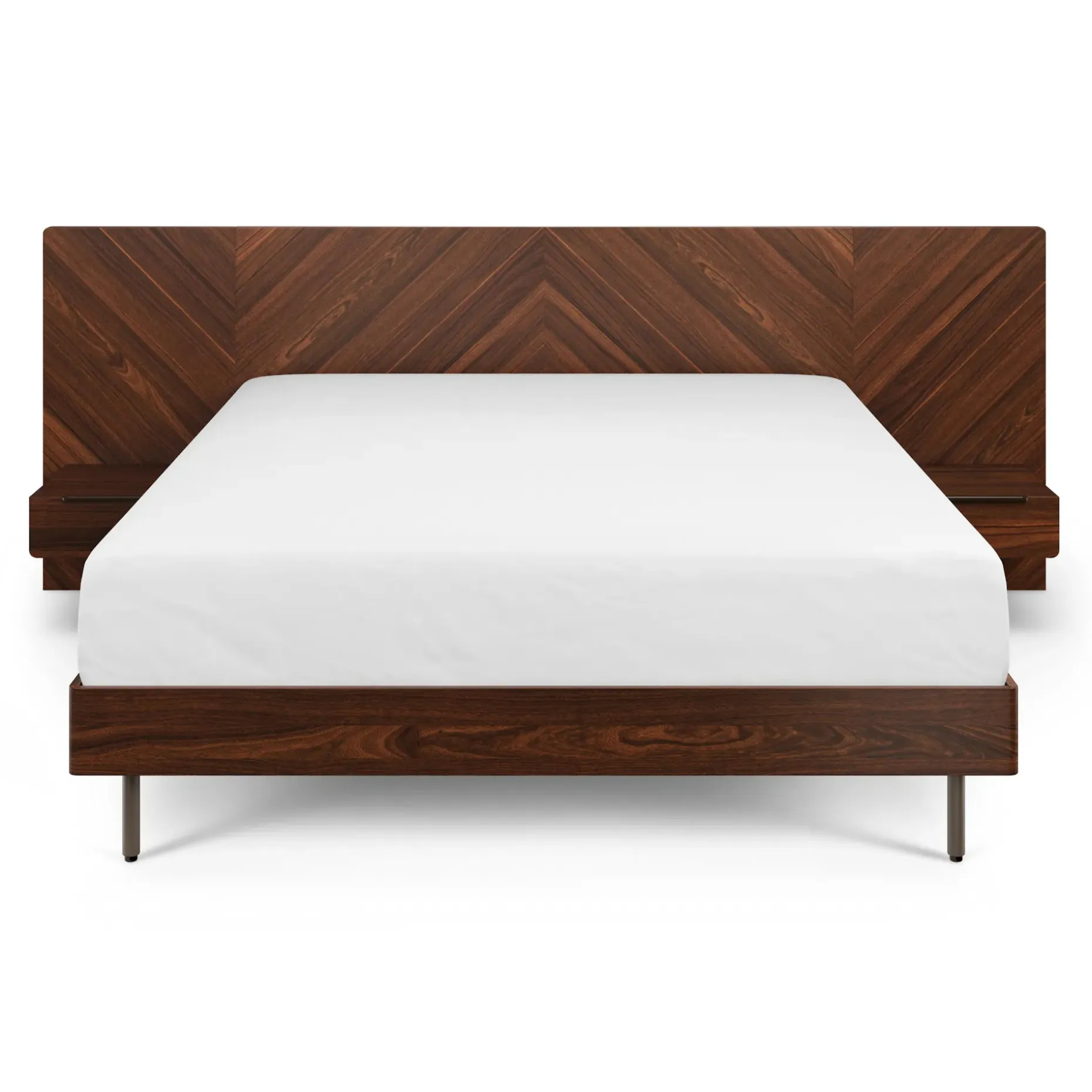 Nera King Low Profile Bed with Nightstands Set - Walnut