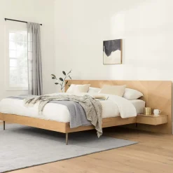 Nera King Low Profile Bed with Nightstands Set - Oak