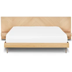 Nera King Low Profile Bed with Nightstands Set - Oak