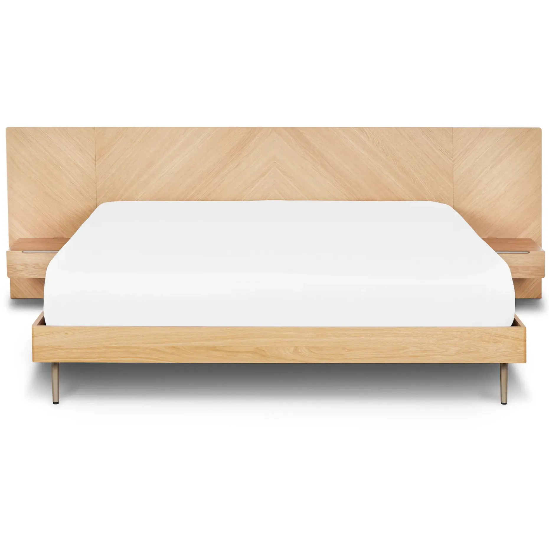 Nera King Low Profile Bed with Nightstands Set - Oak