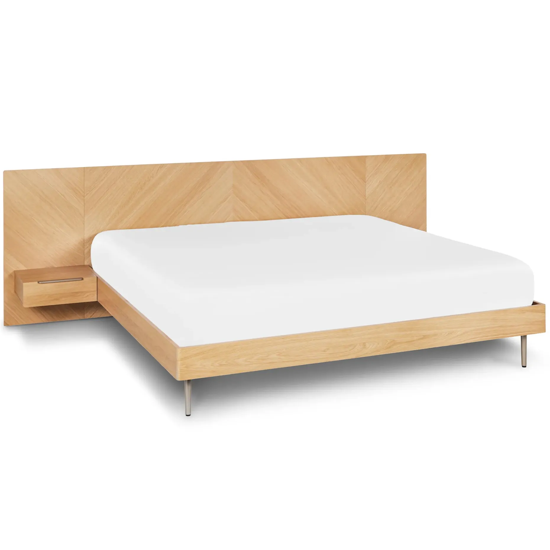 Nera King Low Profile Bed with Nightstands Set - Oak