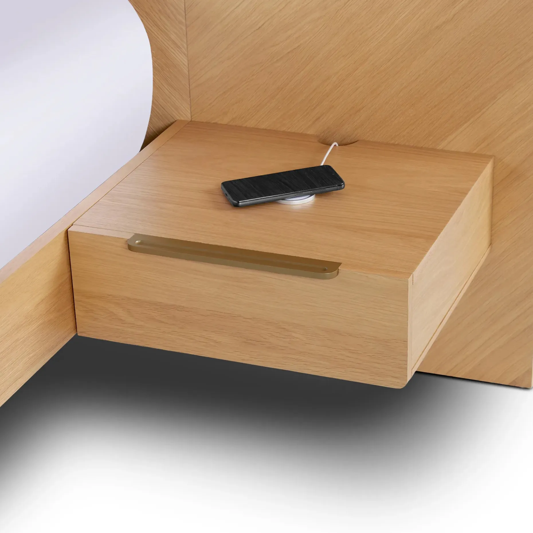 Nera King Low Profile Bed with Nightstands Set - Oak