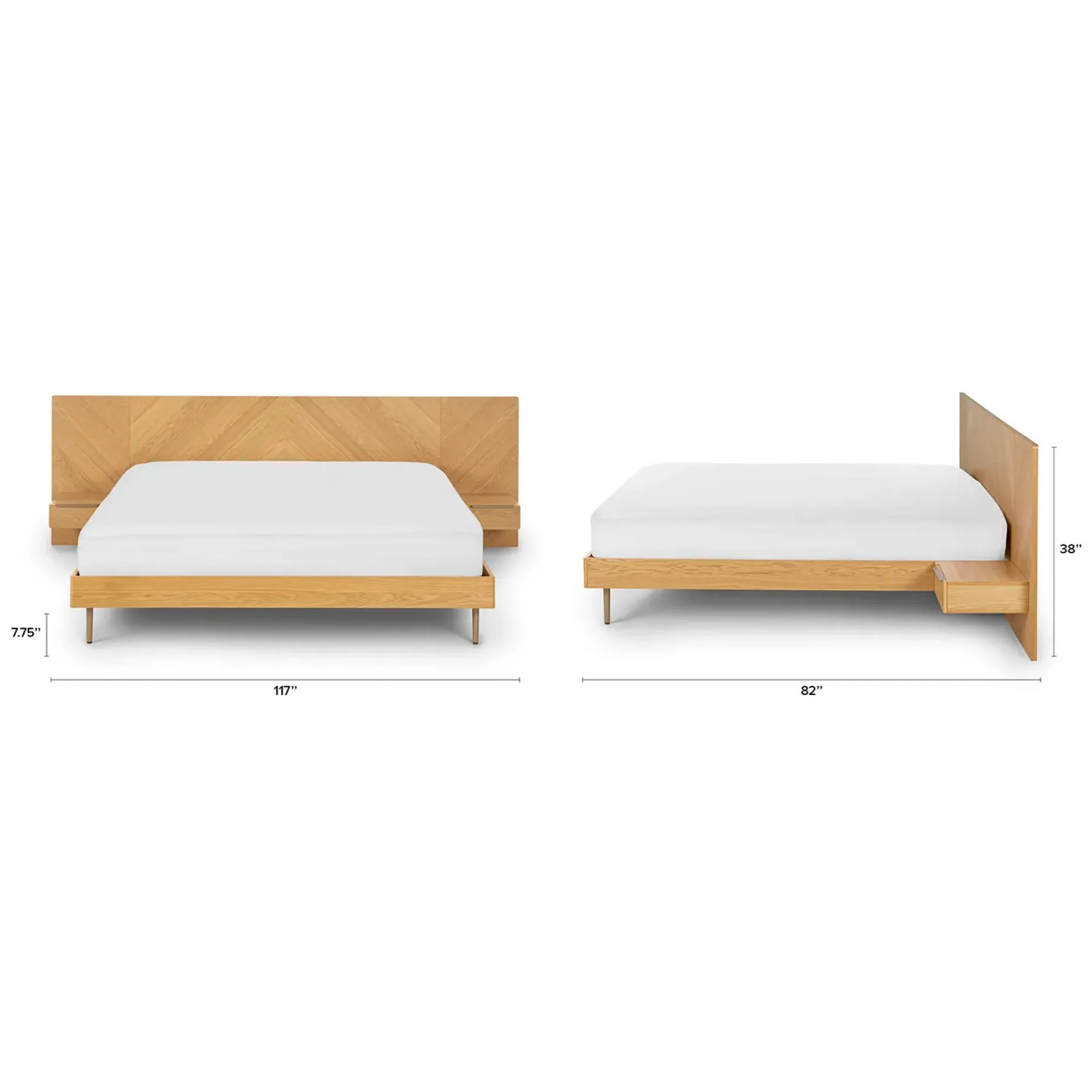 Nera King Low Profile Bed with Nightstands Set - Oak