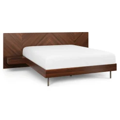 Nera Queen Low Profile Bed with Nightstands Set - Walnut