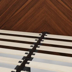 Nera Queen Low Profile Bed with Nightstands Set - Walnut