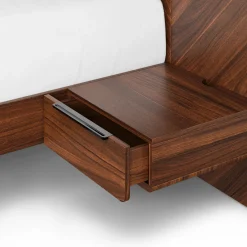 Nera Queen Low Profile Bed with Nightstands Set - Walnut