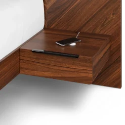 Nera Queen Low Profile Bed with Nightstands Set - Walnut