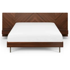 Nera Queen Low Profile Bed with Nightstands Set - Walnut