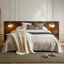 Nera Queen Low Profile Bed with Nightstands Set - Walnut