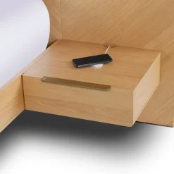 Nera Queen Low Profile Bed with Nightstands Set - Oak