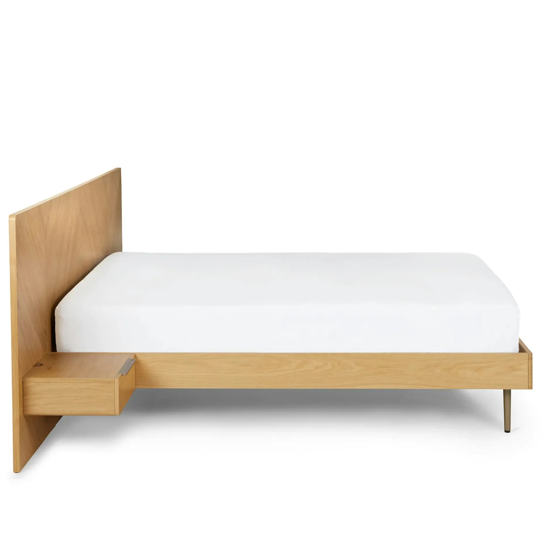 Nera Queen Low Profile Bed with Nightstands Set - Oak