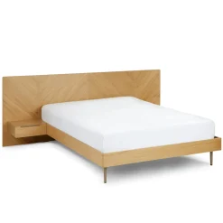 Nera Queen Low Profile Bed with Nightstands Set - Oak
