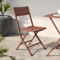 Nina Outdoor Folding Dining Chair - Ochre Brown