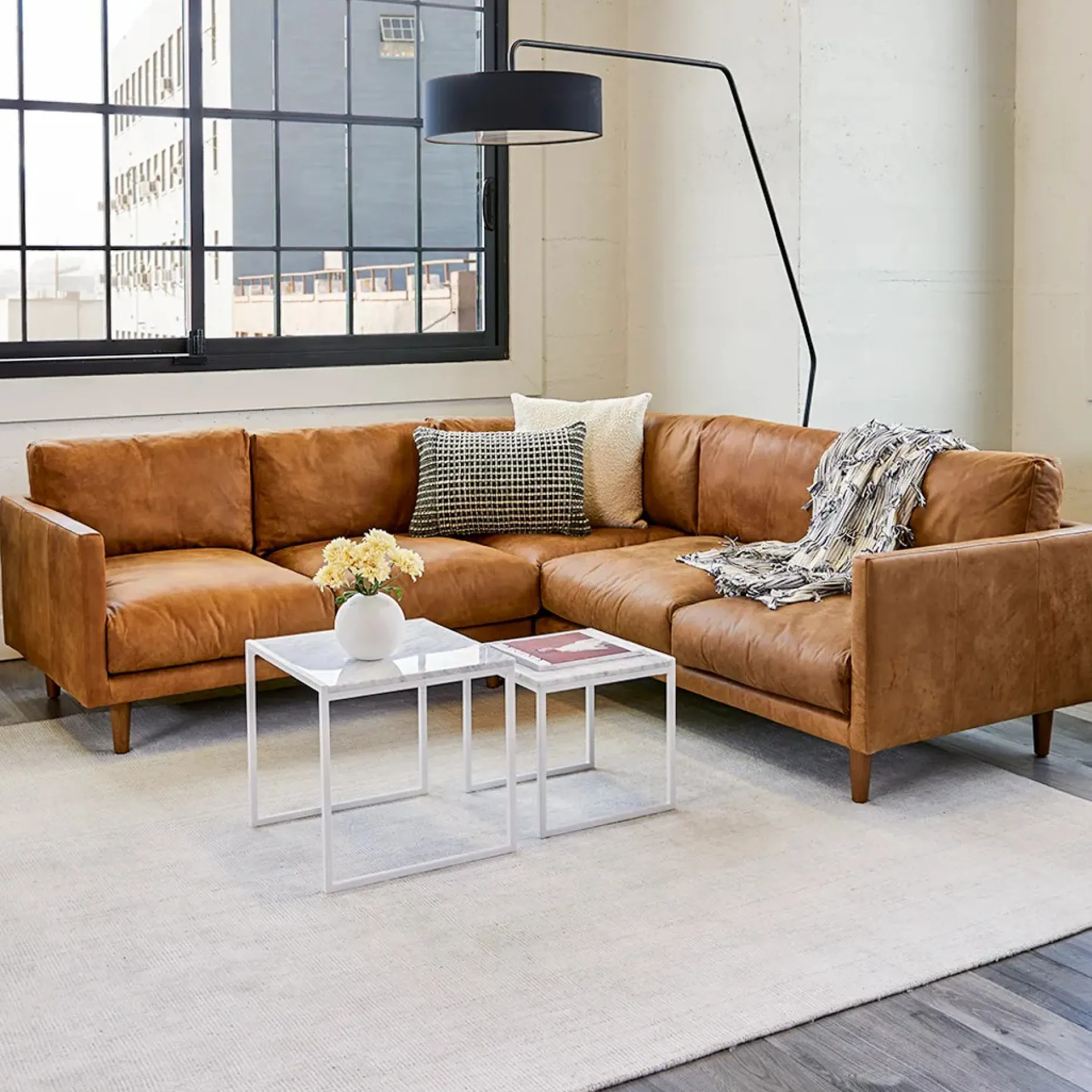 Nirvana 88" Leather Corner Sectional - Dakota Tan