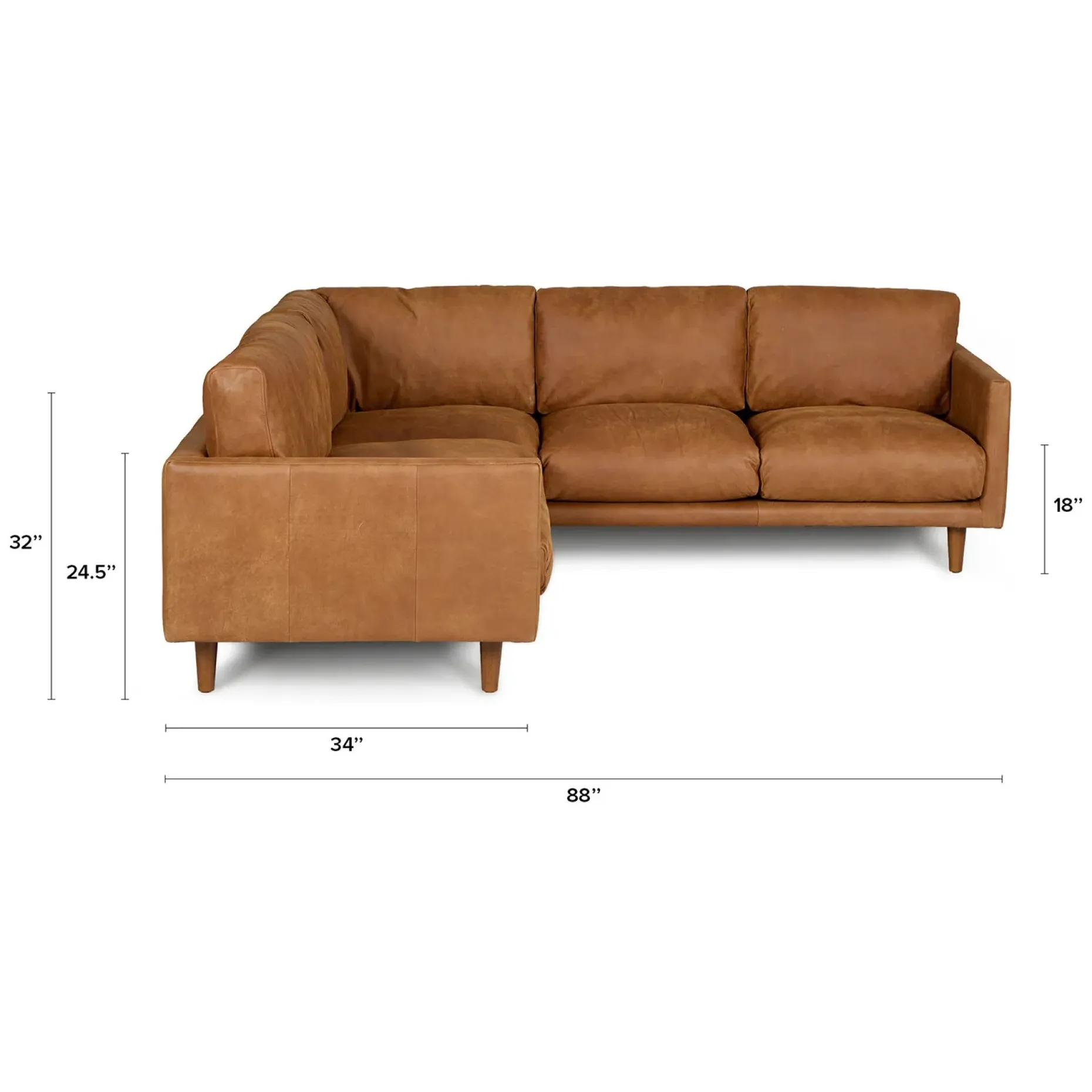 Nirvana 88" Leather Corner Sectional - Dakota Tan
