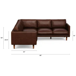 Nirvana 88" Leather Corner Sectional - Indiana Brown