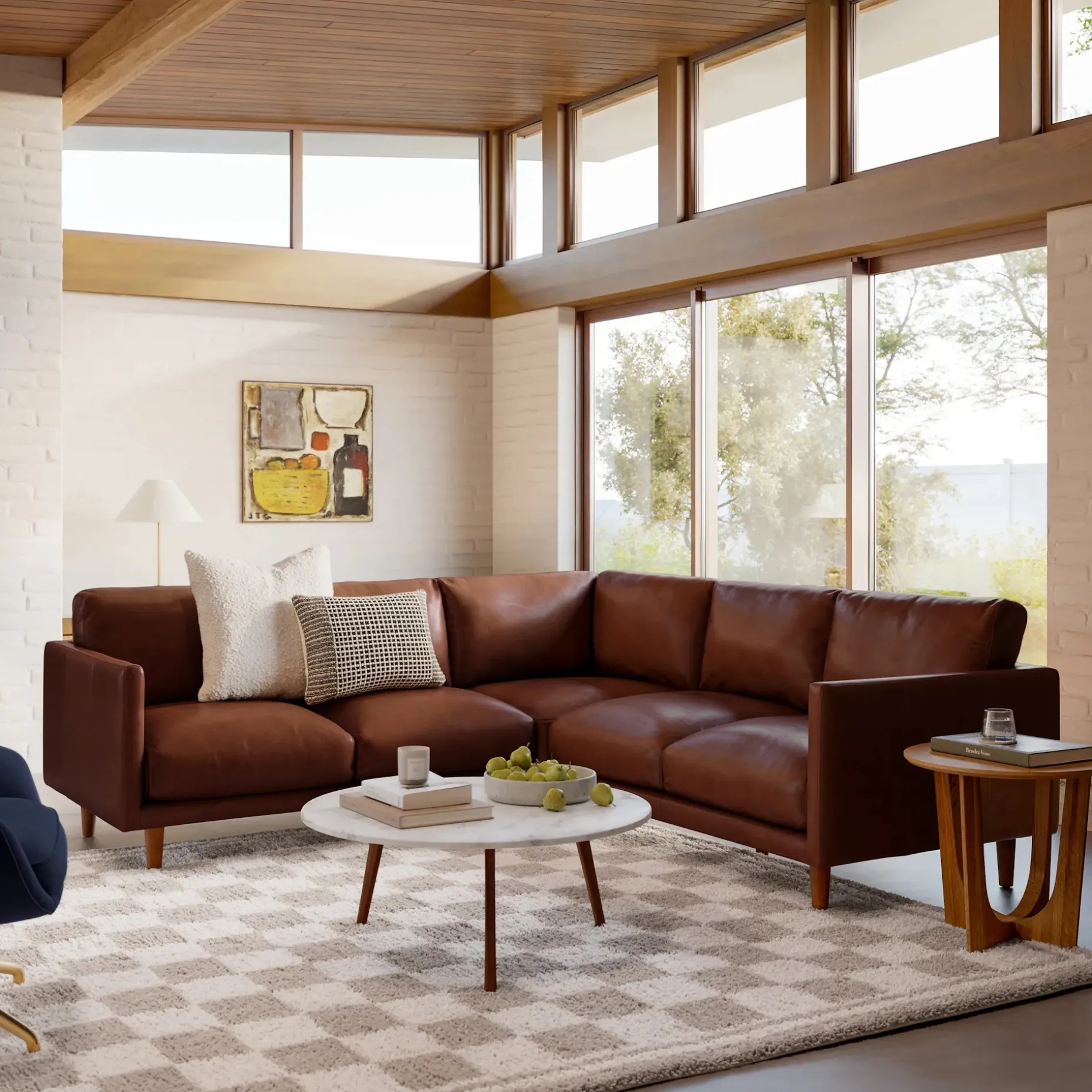 Nirvana 88" Leather Corner Sectional - Indiana Brown