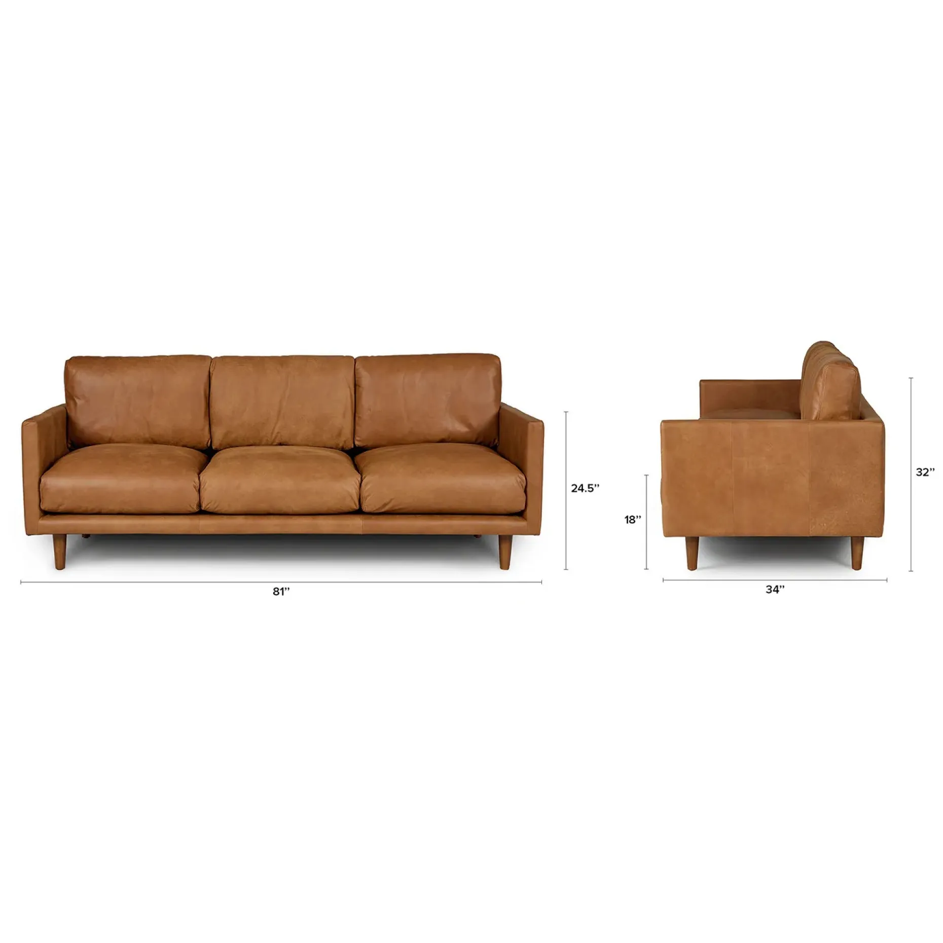 Nirvana 81" Leather Sofa - Dakota Tan