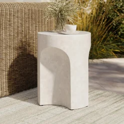 Noah Outdoor Cement Side Table - White