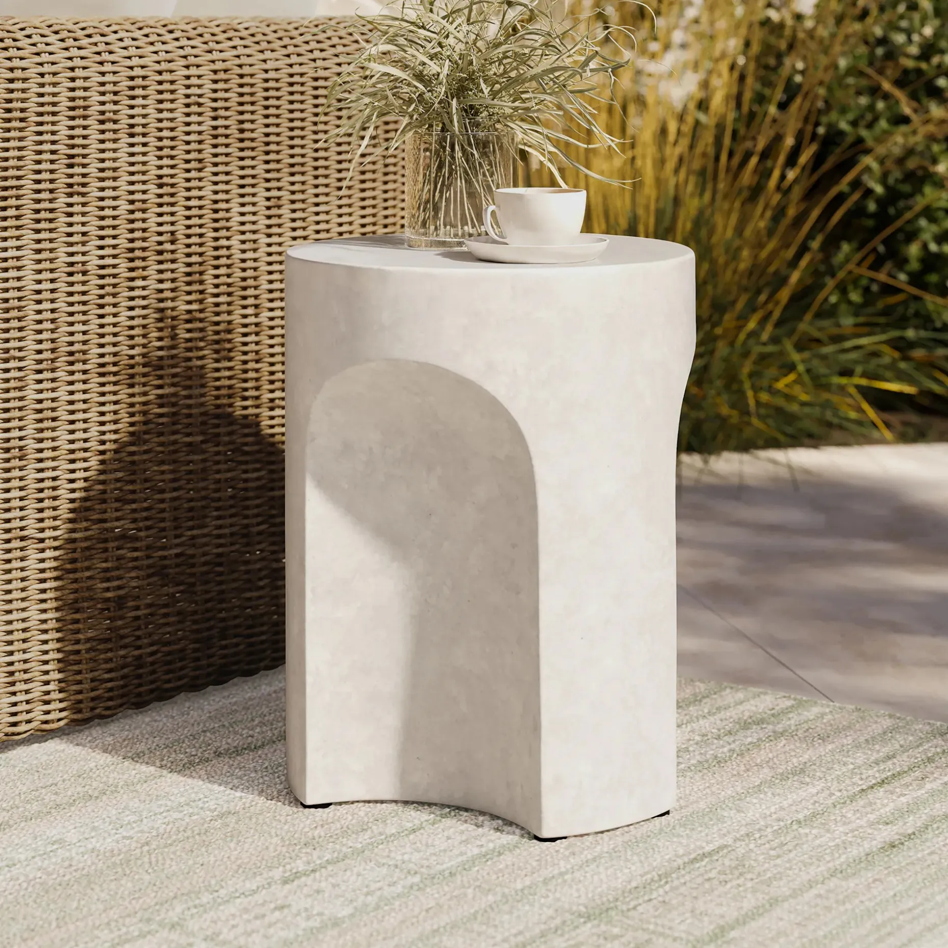 Noah Outdoor Cement Side Table - White