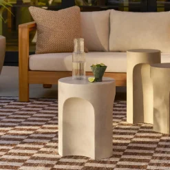 Noah Outdoor Cement Side Table - White