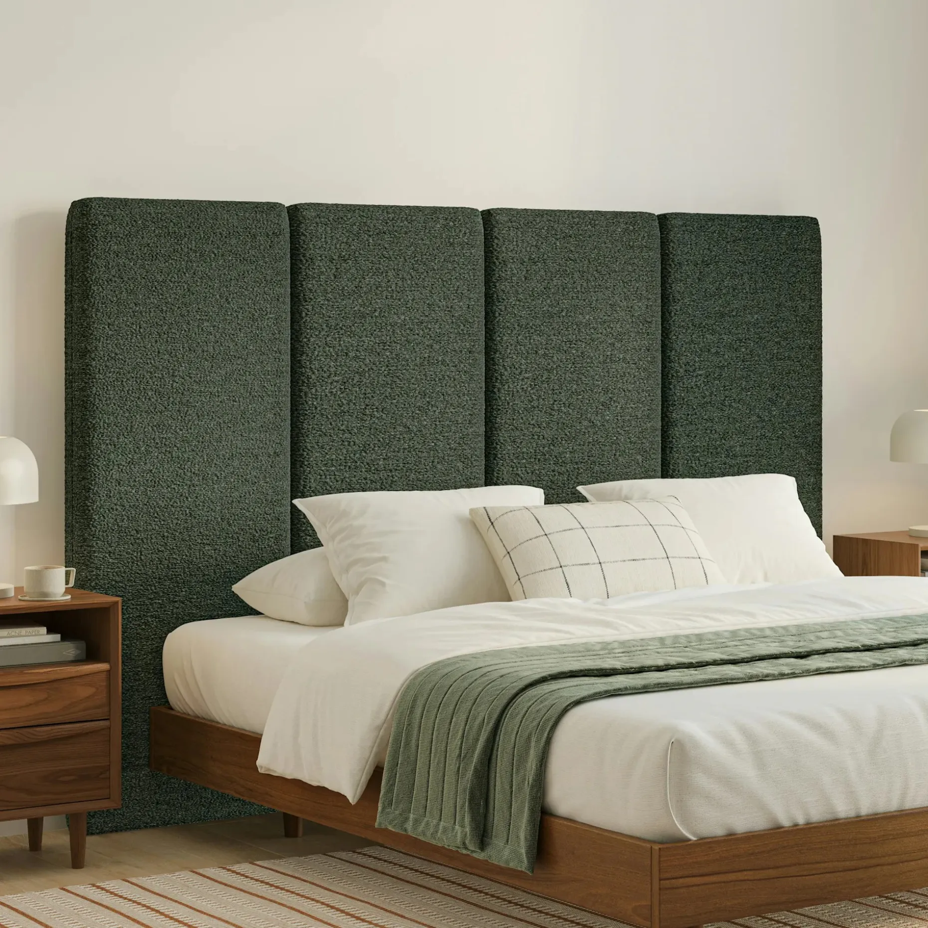 Noel King Tall Headboard - Green Wool Bouclé