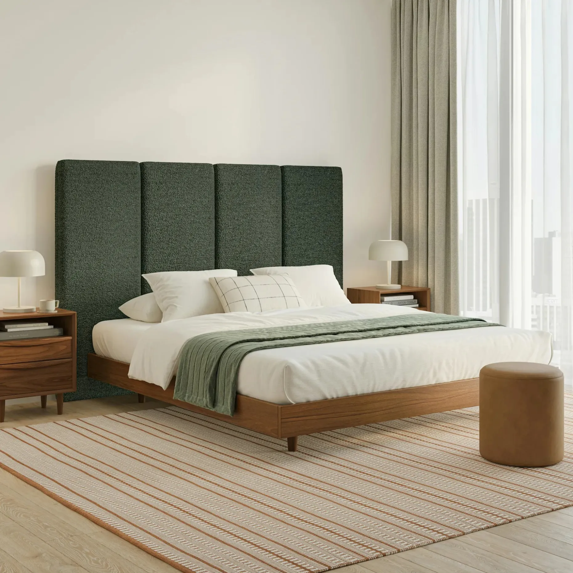 Noel King Tall Headboard - Green Wool Bouclé