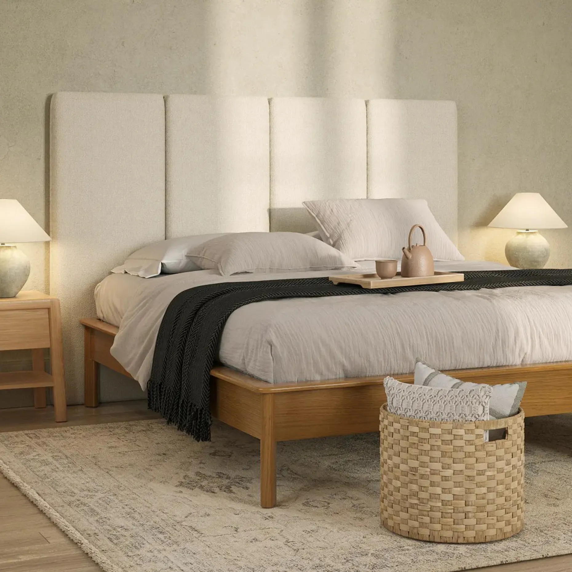 Noel King Tall Headboard - Lunaria White Bouclé