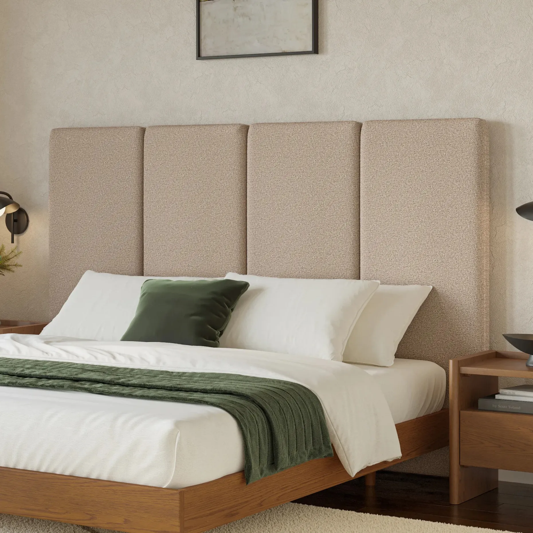 Noel King Tall Headboard - Sandstone Wool Bouclé