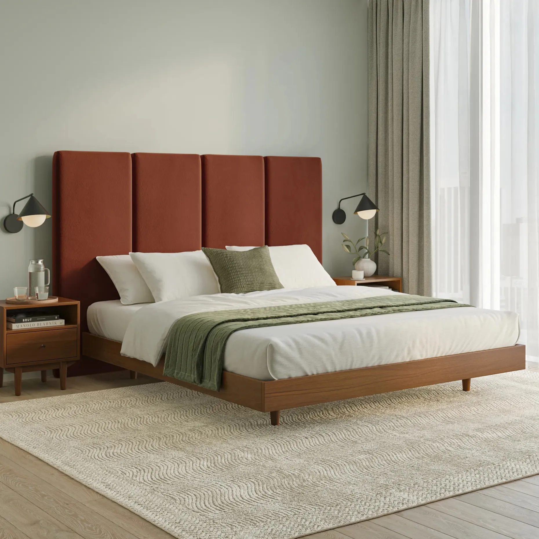 Noel King Tall Velvet Headboard - Hale Rust