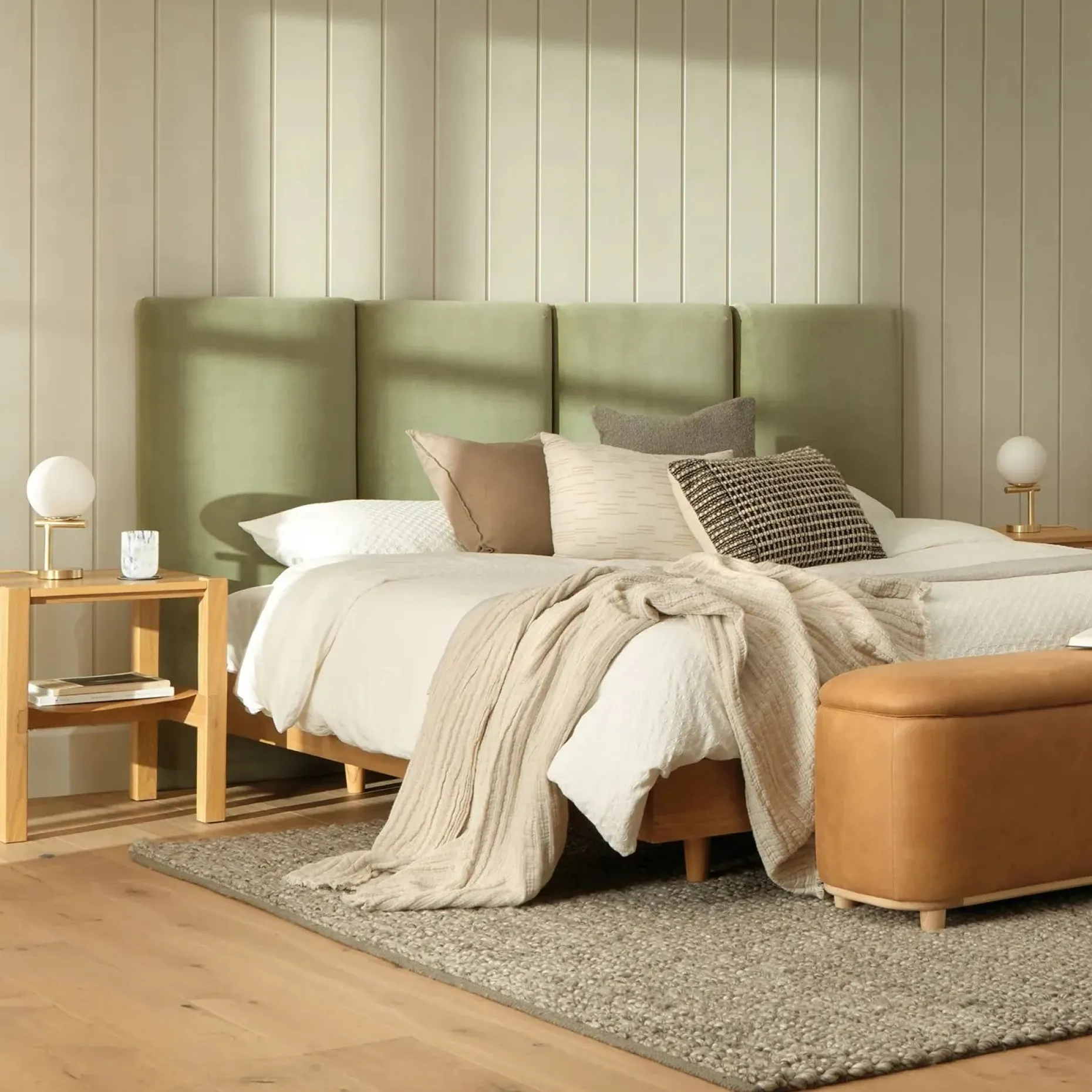 Noel King Velvet Headboard - Plush Pacific Sage