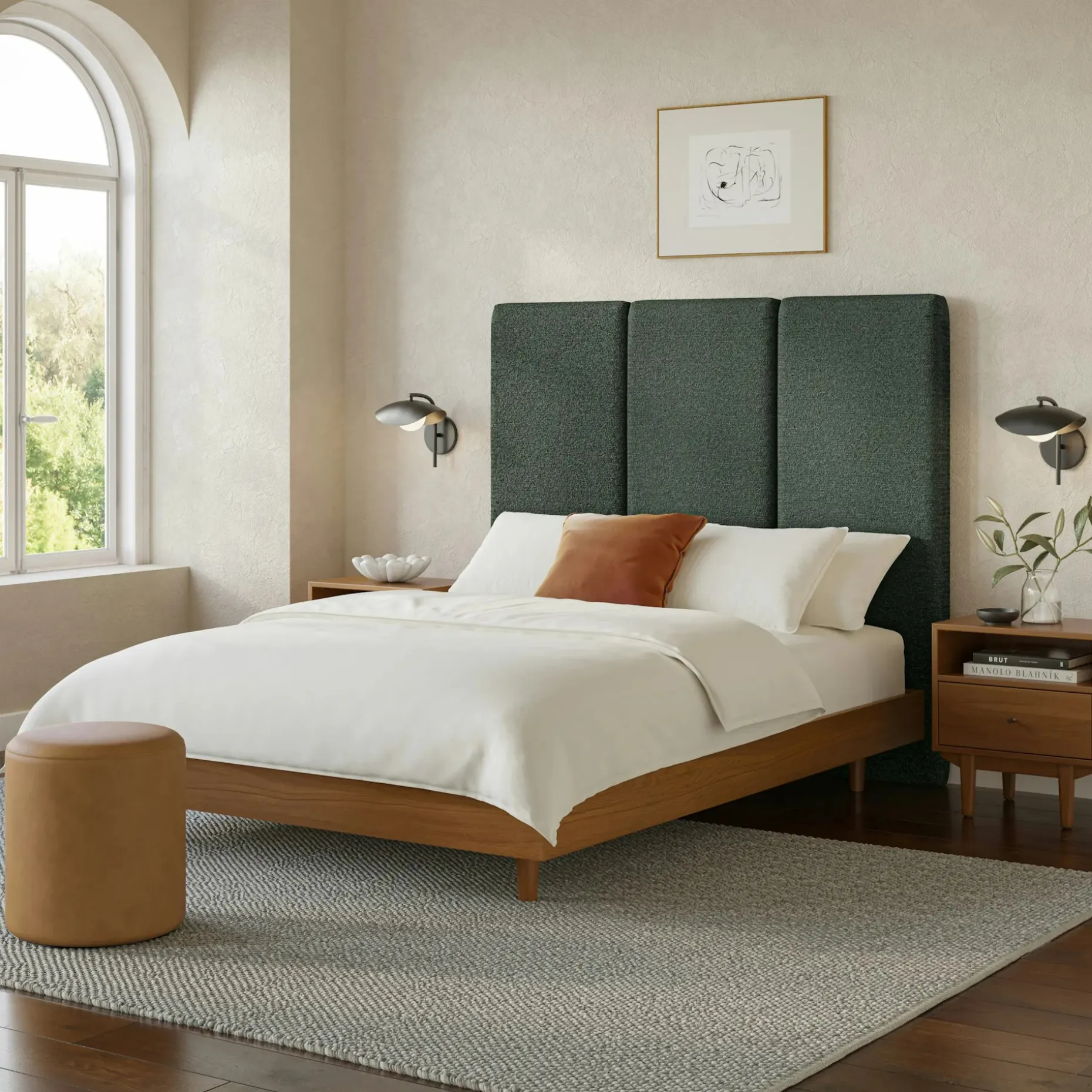 Noel Queen Tall Headboard - Green Wool Bouclé
