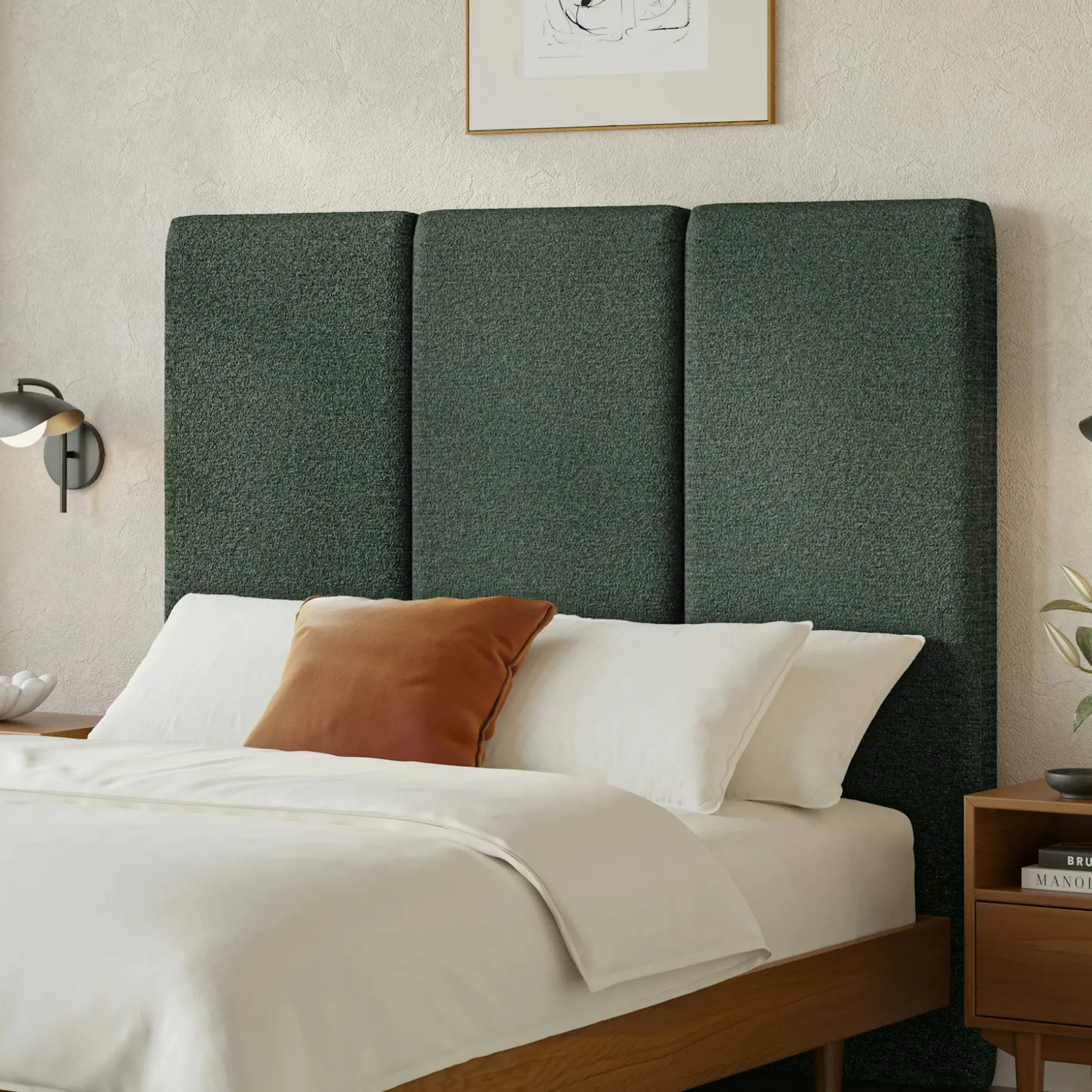 Noel Queen Tall Headboard - Green Wool Bouclé