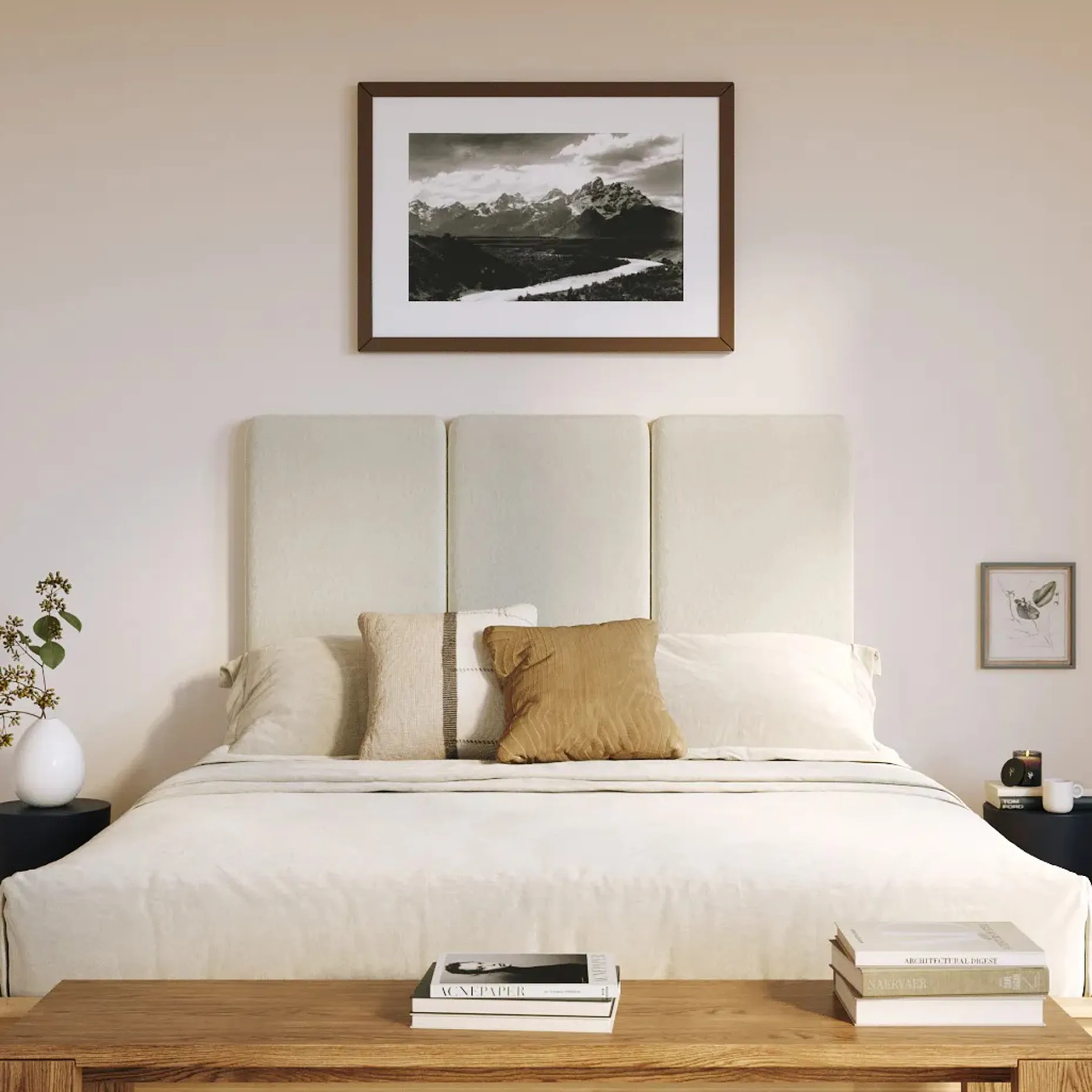 Noel Queen Tall Headboard - Lunaria White Bouclé