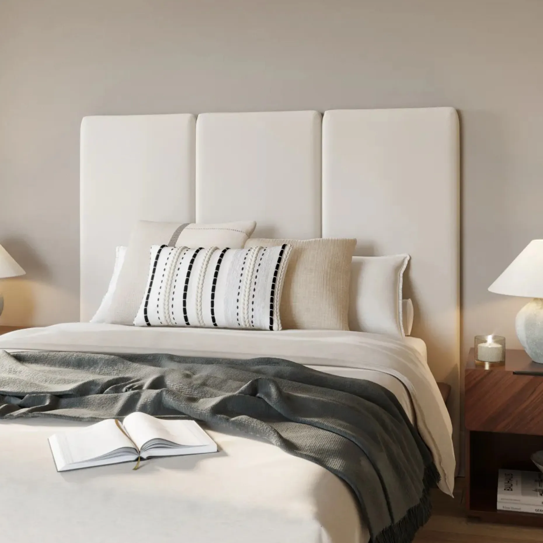 Noel Queen Tall Velvet Headboard - Plush Pacific Taupe