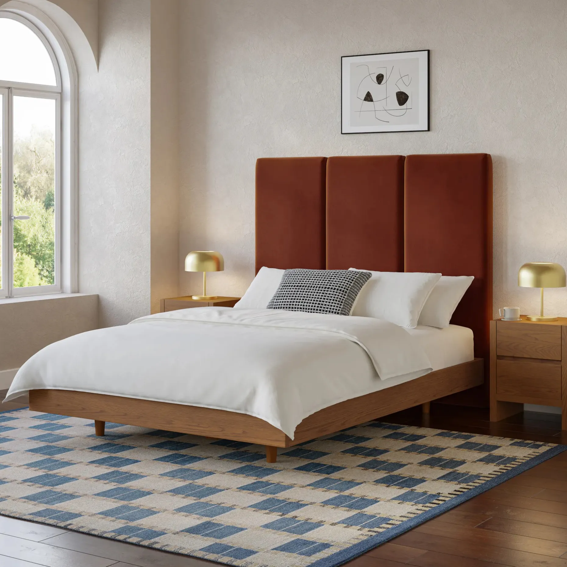 Noel Queen Tall Velvet Headboard - Hale Rust