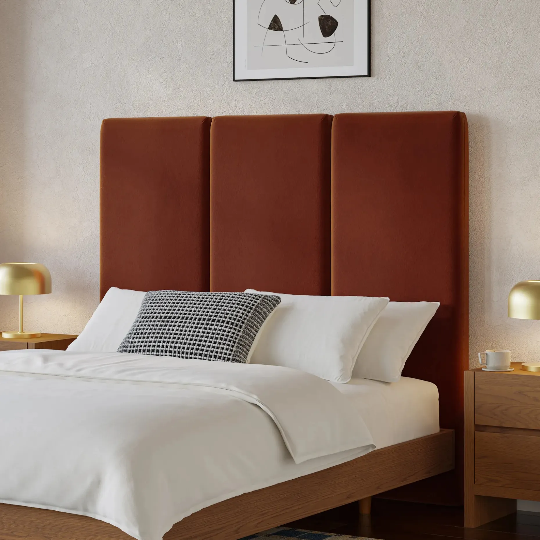 Noel Queen Tall Velvet Headboard - Hale Rust