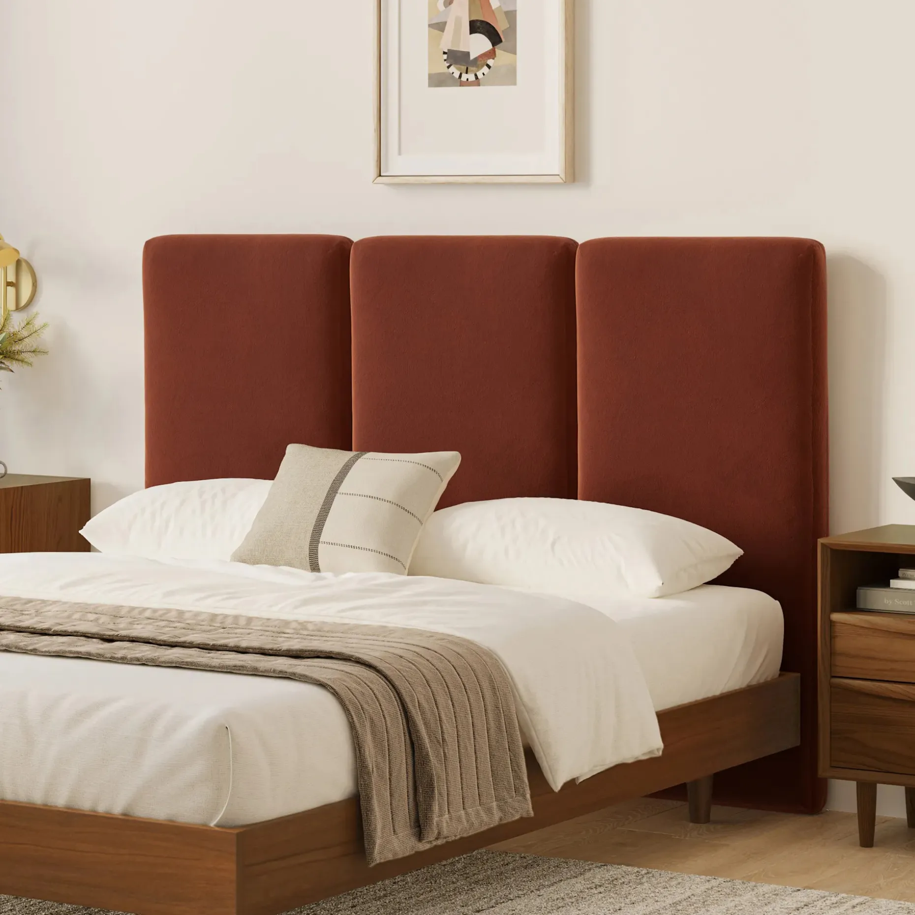 Noel Queen Velvet Headboard - Hale Rust