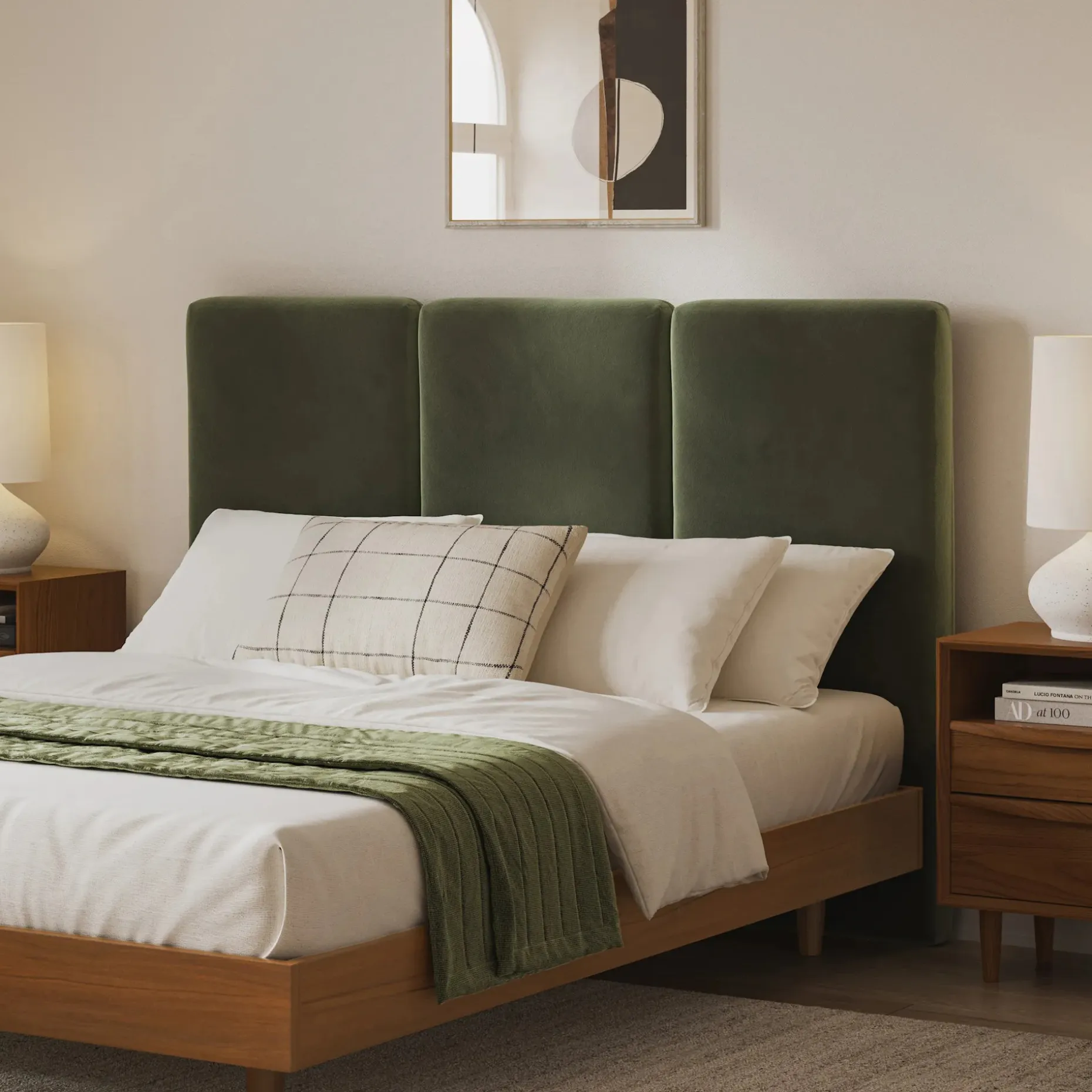 Noel Queen Velvet Headboard - Hale Fir Green