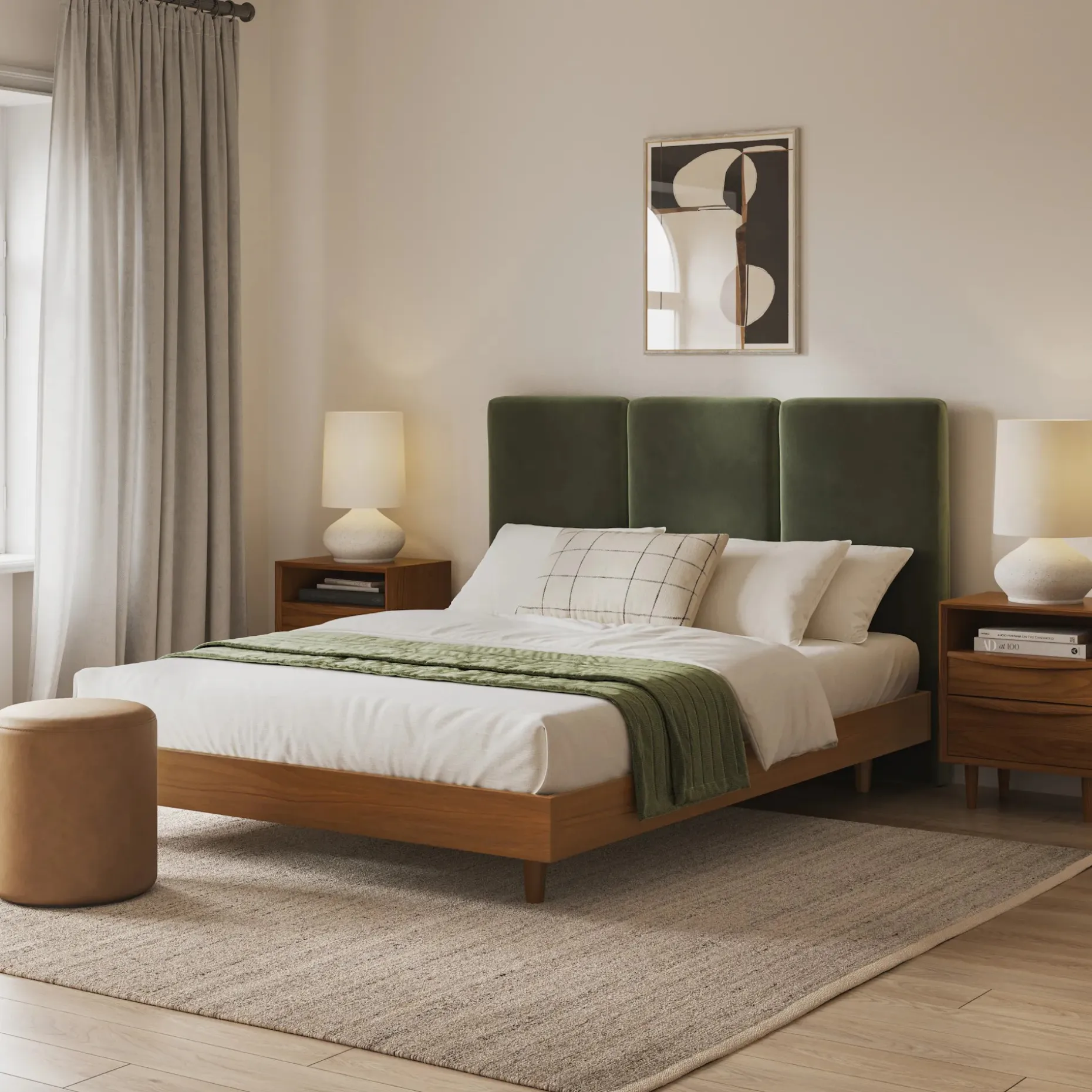 Noel Queen Velvet Headboard - Hale Fir Green