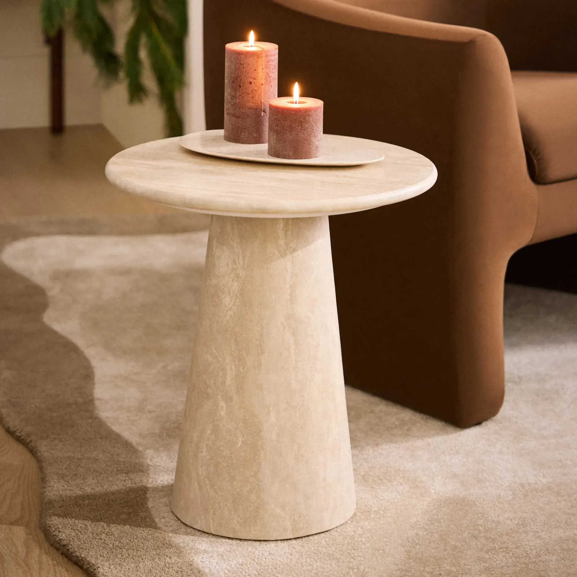 Noemi Travertine Side Table