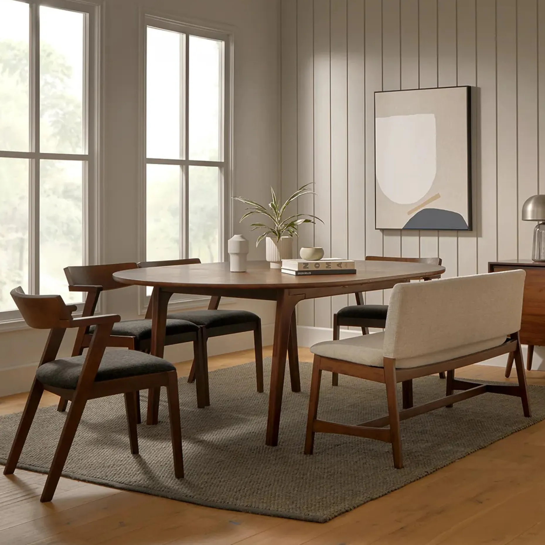 Nosh 51.5" Bench - Walnut and Chalk Gray
